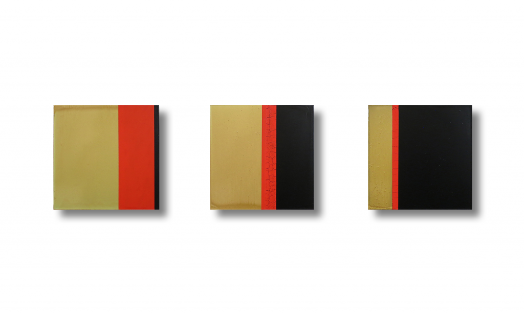 schwarz - rot - gold  2025 | je 30x30 cm | Öl/ Leinwand